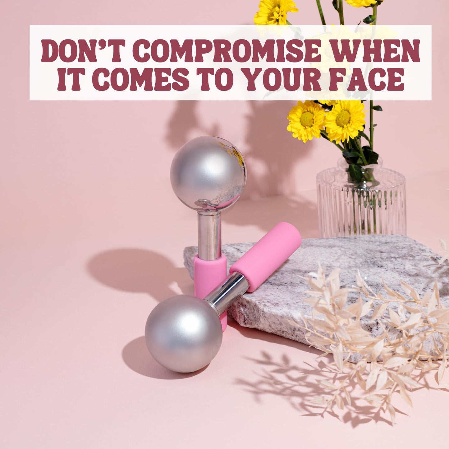 Eli with Love Ice Globes for Facials - 360 Rotating Unbreakable Steel Ice Globes with Carry Case - Professional Esthetician Supplies - Ice Roller for Face and Eyes - Ideal Skincare Tool (Pink)