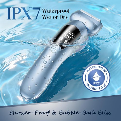 Rategist Cordless Electric Razor for Women - Rechargeable Painless Bikini Trimmer | IPX7 Waterproof Shaver with LED Display - Deep Blue