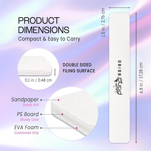 PANA Jumbo Size Professional Double-Sided Nail Files - 80/80 Grit White Emery Boards | 10-Pack