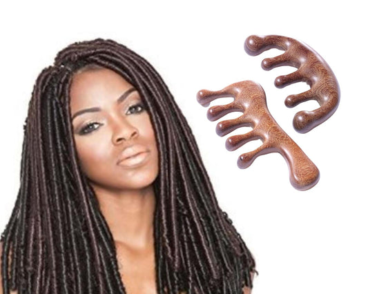 2 Pack Loc Comb, Wide Tooth Comb Made with 100% Natural Sandalwood, Scalp Massager and Gua Sha, Anti-Static Hair Detangler Wooden Comb, Loc Styles for Unisex Use