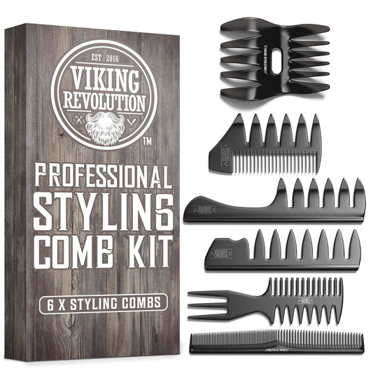 Viking Revolution Hair Combs Set for Men | Professional Styling, Grooming & Detangling - 6 Pieces, Anti-Static & Durable