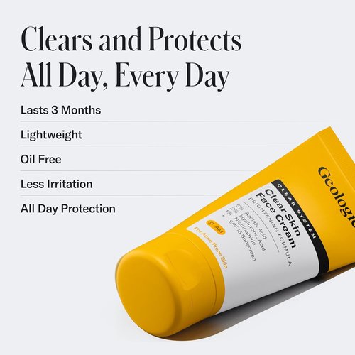 Geologie Clear Skin Face Cream | Clear System Daily Moisturizer with SPF15 for Acne-Prone Skin | Azelaic Acid, Niacinamide & Hyaluronic Acid | Lightweight & Oil Free | 60 ML