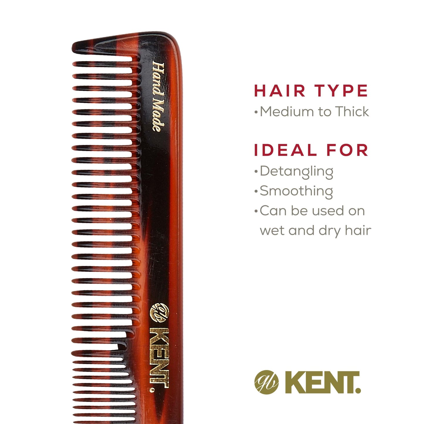 Kent 5T 6.6 Inch Double Tooth Hair Dressing Comb, Wide and Fine Tooth Beard, Mustache and Hair Grooming Comb for Men, Women and Kids - Made in England