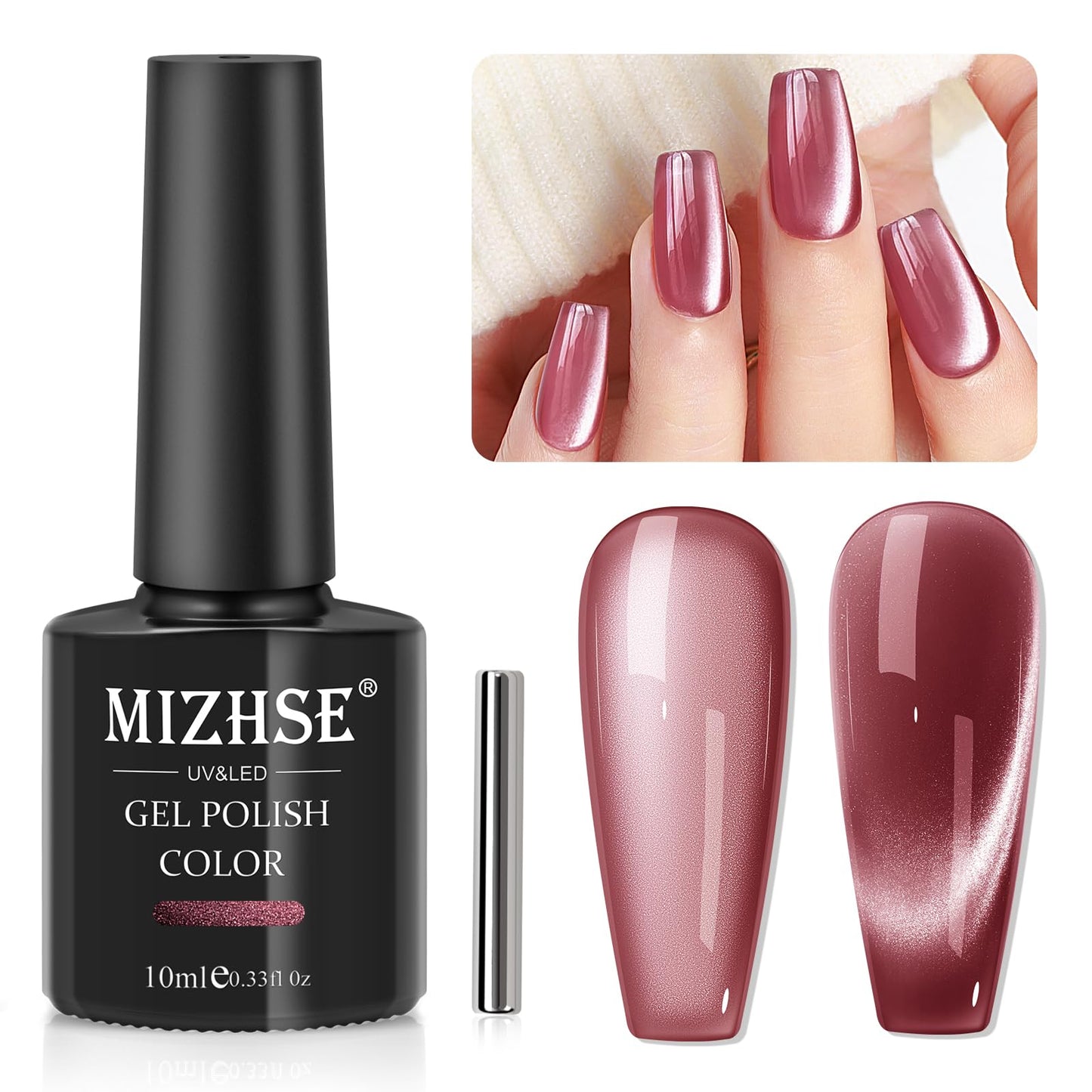 MIZHSE Cat Eye Gel Nail Polish: Red Magnetic Gel Polish with Magnet Stick, Maillard Style Magic Effect Galaxy Shimmer Glitter Holographic Nail Gel Soak Off Nail Art Salon Manicure Home