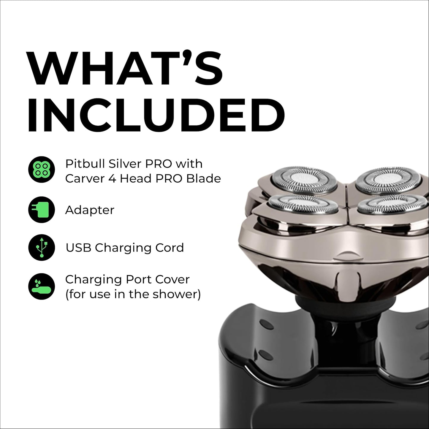 Skull Shaver - Pitbull Silver PRO SX5 Head & Face Shaver for Effortless Grooming