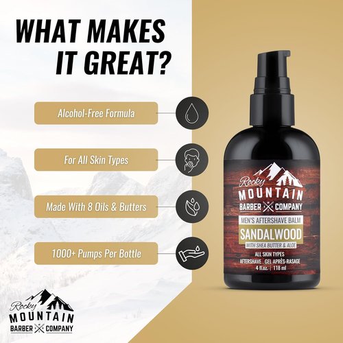 Rocky Mountain Barber Company Aftershave Balm for Men - Soothing Sandalwood & Shea Butter - 4 oz
