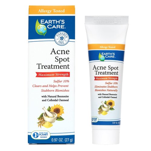 Earth's Care Acne Spot Treatment - 10% Sulfur Cream for Cystic Acne, Pimples & Blackheads | 0.97 OZ Tube