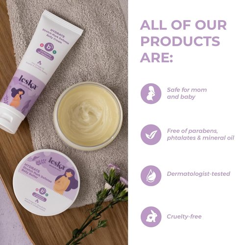 Leska Maternity Cream 2-Pack - Hydrate Stretch Mark Defense Belly Cream & Butter | Pregnancy Months 6-9 (4-4.93oz)