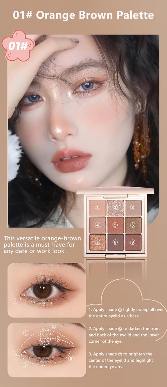 Skiennix Eyeshadow Palette - 9 Colors Matte, Shimmer & Glitter | Highly Pigmented, Waterproof Makeup
