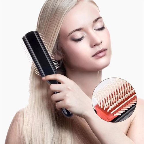 Quacc Detangling Hair Brush - 9 Rows Cushion Nylon Bristles for Curly Hair | Wet or Dry Use