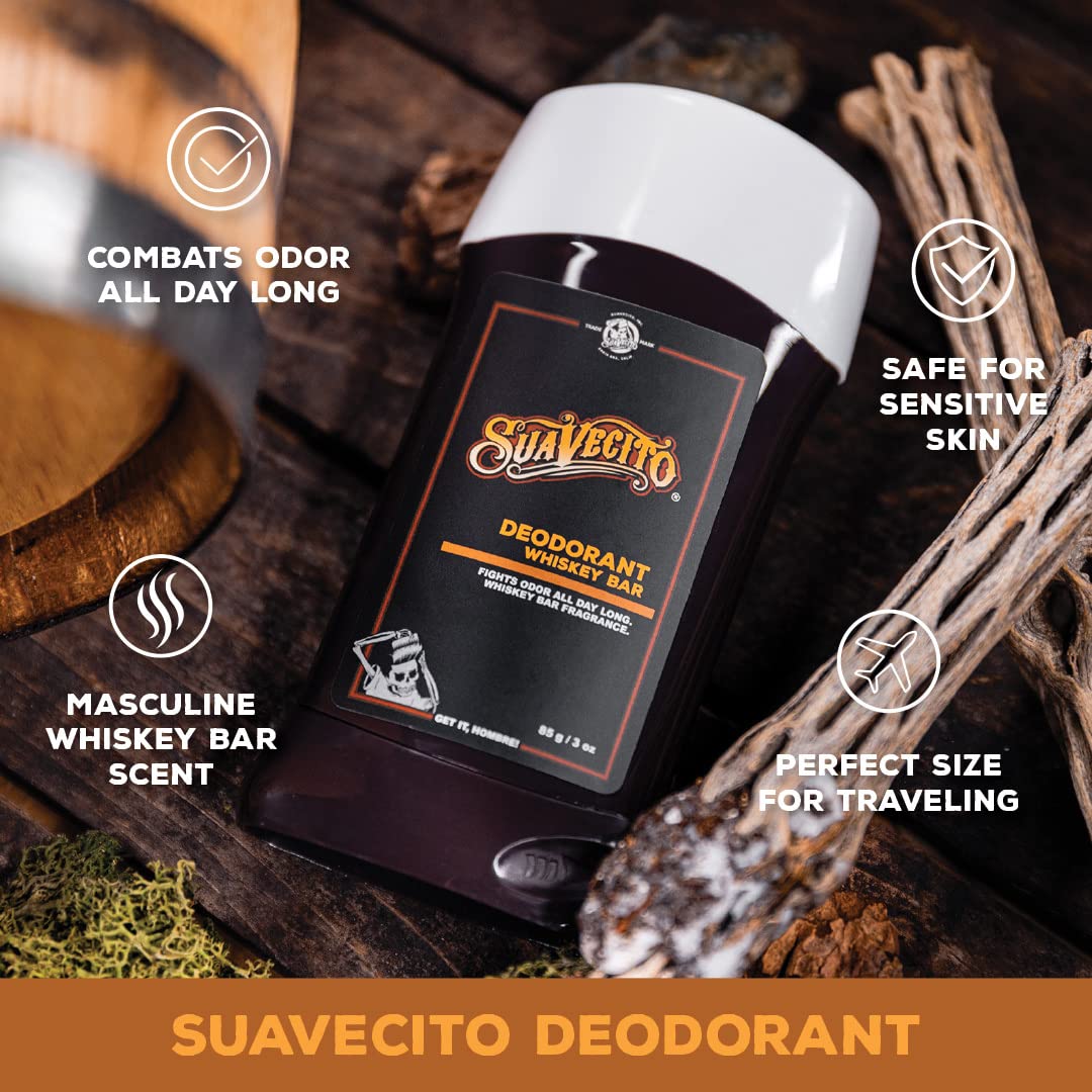 Suavecito Whiskey Bar Deodorant Stick - Aluminum-Free Men's Grooming for All-Day Odor Control