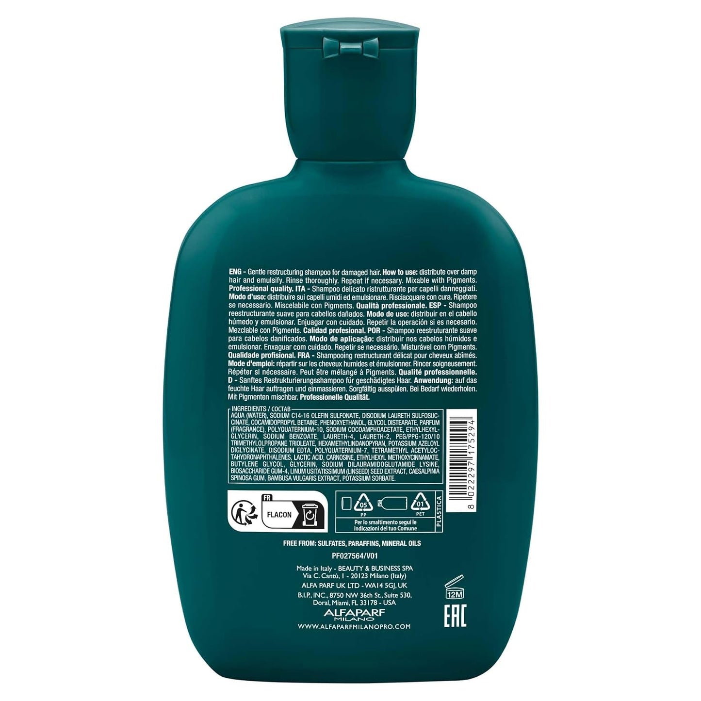ALFAPARF MILANO Semi Di Lino Reconstruction Bond Repair Shampoo - Sulfate-Free, Color-Safe Formula for Damaged Hair - Restores Fiber & Elasticity