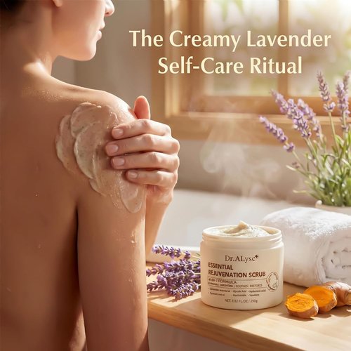 Essence Revitalizing Scrub - Turmeric & Glycolic Acid Treatment for Sensitive Skin | 8.8oz Lavender Cream
