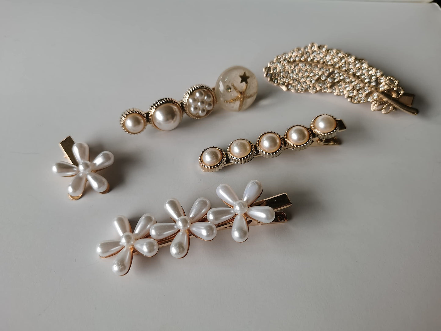 Etoleko Fashion Hair Clips Set, New Pearls and Acrylic Resin Hair Clips, Handmade Hair Barrettes,Glitter Crystal Geometric Hairpin, Elegant Gold Hair Accessories, Gifts for Women Girls Ladies Headw