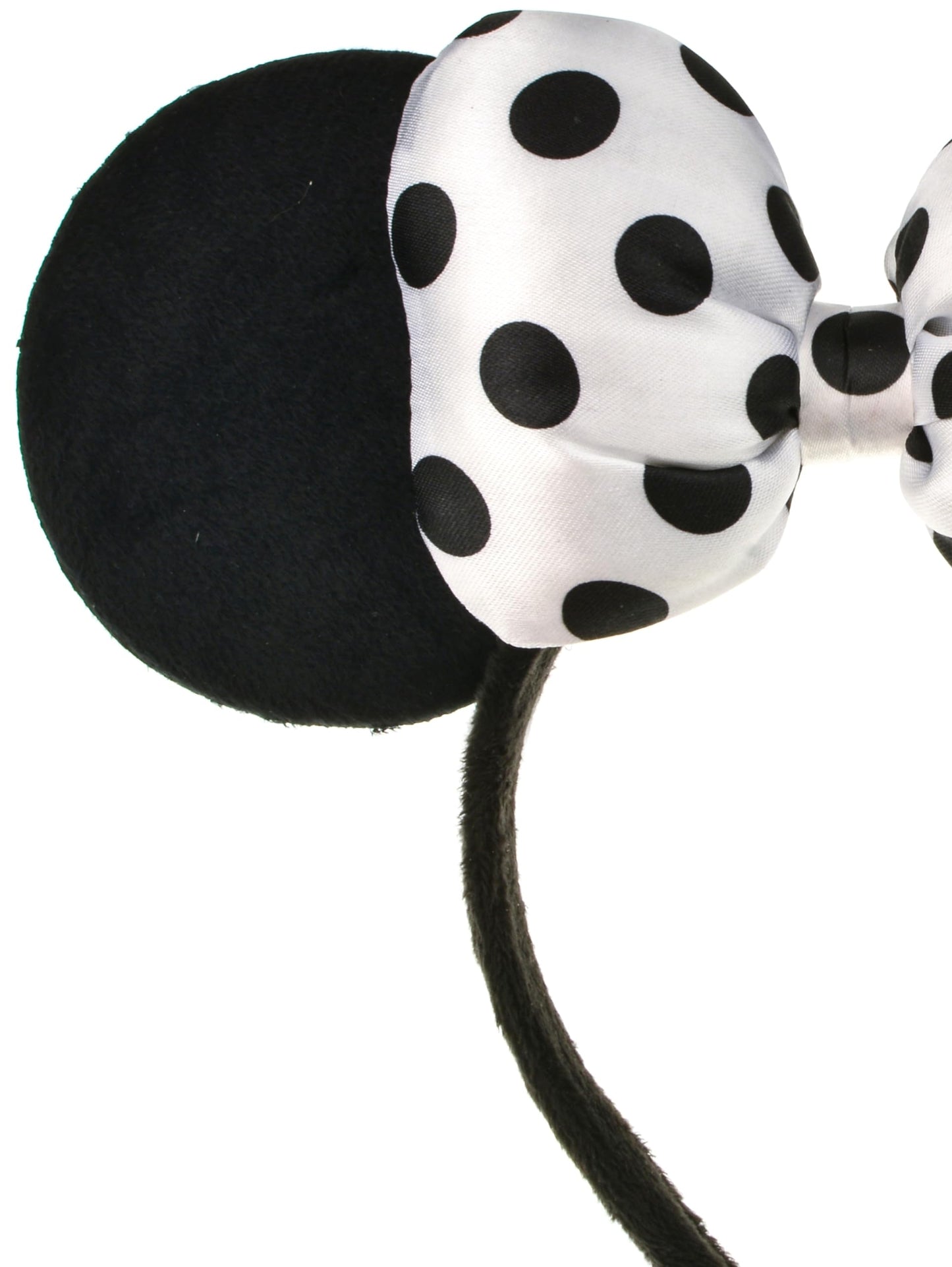 A Miaow 3D Black Mouse Velvet Ears Headband MM Polka Dot Satin Bow Hair Clasp Women Adults Costume Supply Holiday Park Headwear (Black and White)