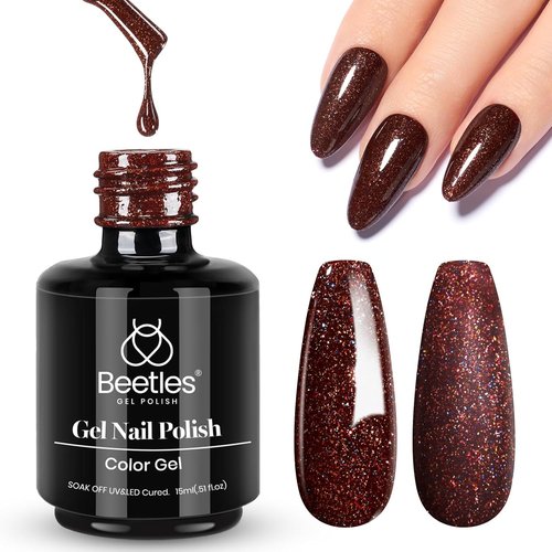 Beetles Brown Glitter Gel Nail Polish, 15ml Chocolate Brown Jazz Club Soak Off Gel Polish Nail Art Manicure Salon DIY Gift for Women