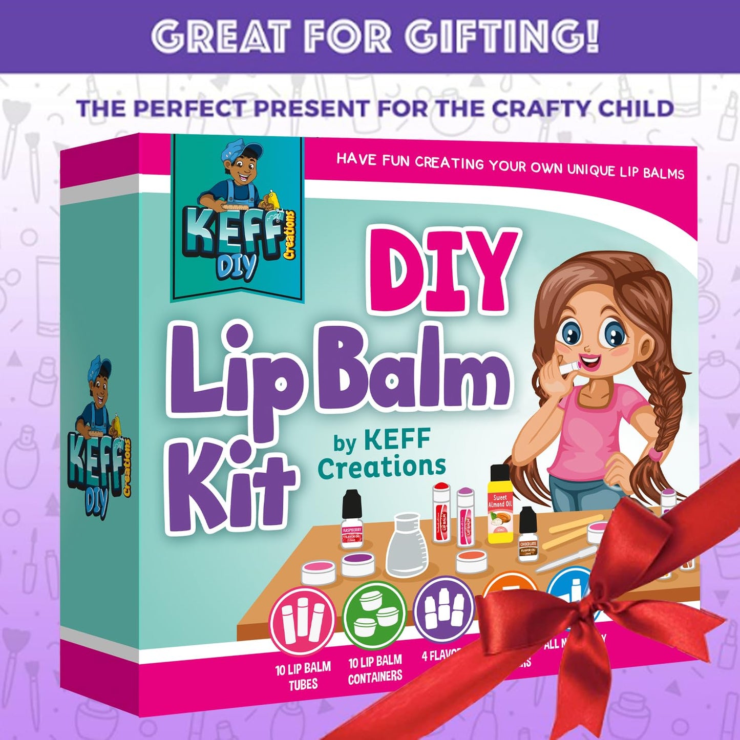 KEFF 51Pcs Lip Balm Making Kit - DIY Lip Balm Set for Teens with Natural Ingredients - Make Your Own Lip Gloss & Lip Balm for Kids Makeup Kit with Beeswax, Shea Butter, Flavor Oils, Mica Color Powders