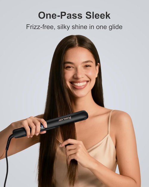 ANNLARY Hair Straightener - 1 Inch 2-in-1 Flat Iron & Curler | Fast Heating Titanium Ceramic for All Hair Types