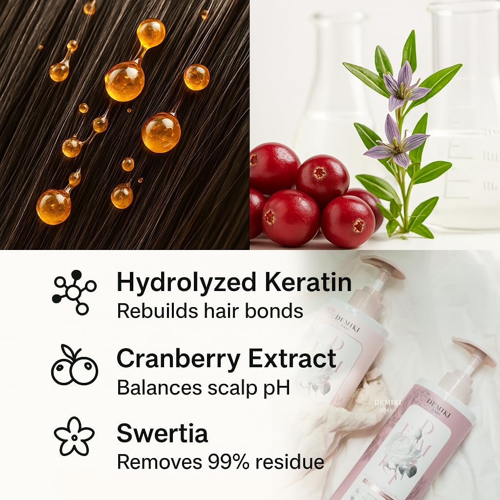 Demiki Japanese Shampoo and Conditioner Set - Sulfate-Free, Moisturizing, Anti-Dandruff | 32oz, Rose Scent