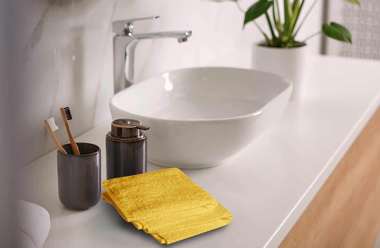 Softolle 100% Cotton Ring Spun Wash Cloths – Bulk Pack of Washcloths – 12x12 Inches – Wash Cloth for Face, Highly Absorbent, Soft and Face Towels (Yellow, 24 Pack)