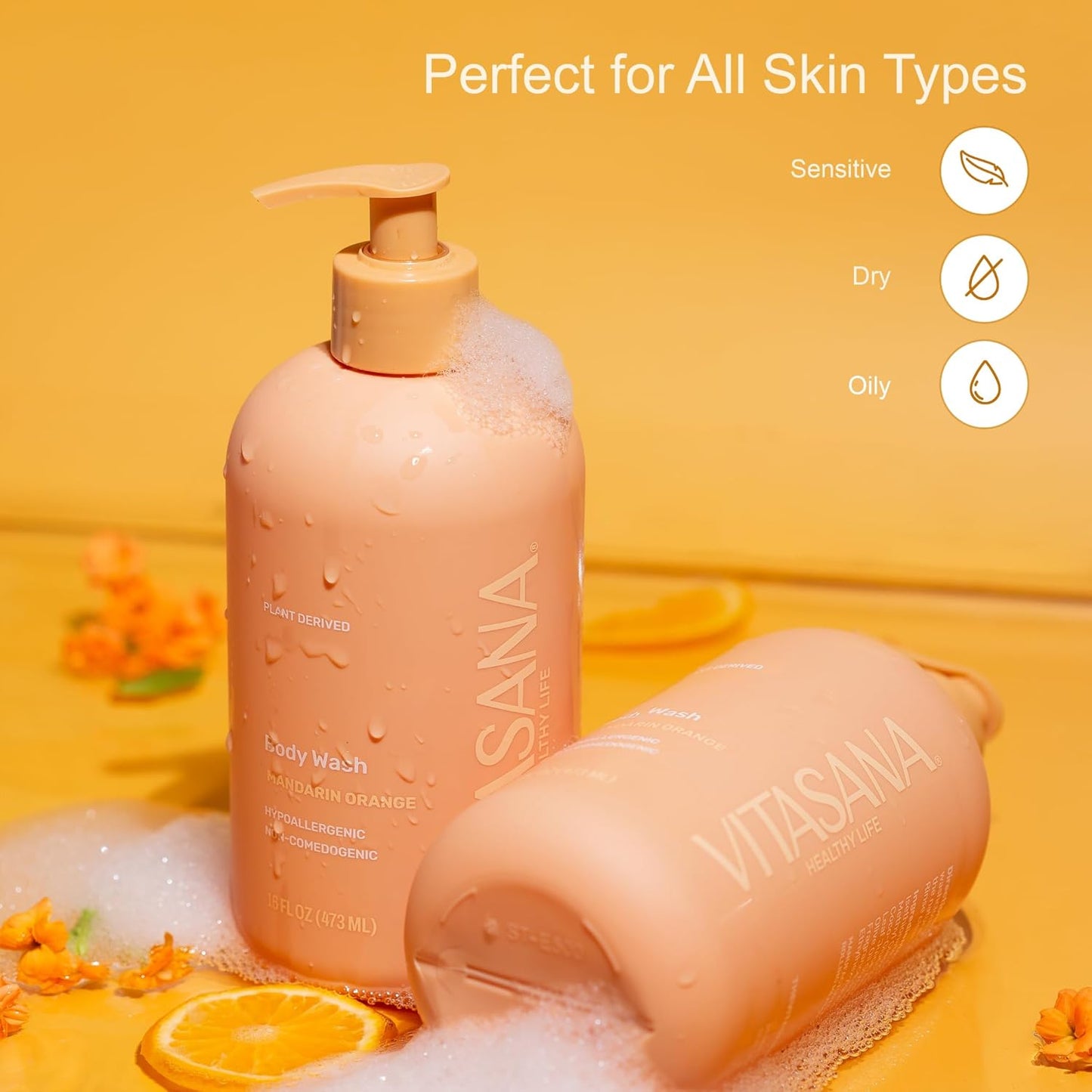 Skiennix Natural Body Wash - Mandarin Orange Scent, 98.9% Plant-Derived, EWG Verified, 16 oz