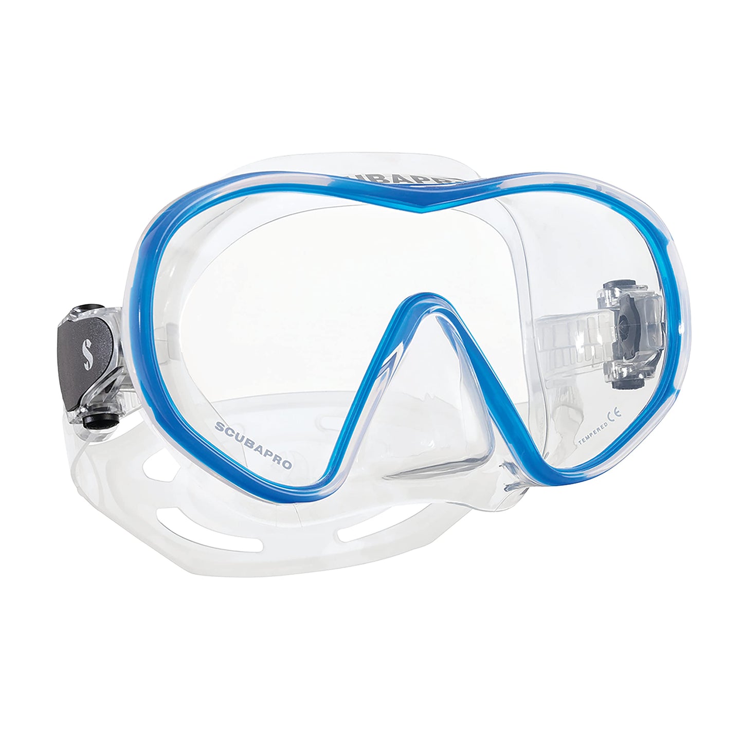 SCUBAPRO Solo Scuba Mask with Panoramic Single Lens for Recreational Diving, Clear/Blue