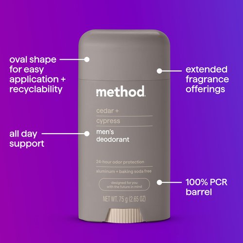 Method Deodorant, Pure Peace, Rose Water, Peonies + Pink Sea Salt notes, 24 Hour Odor Protection, 2.65 oz