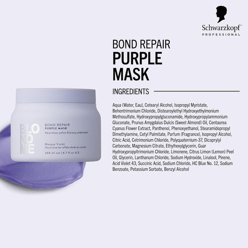 BlondMe Bond Repair Purple Mask - Neutralizes Yellow & Brassy Tones | For Healthy, Cool-Toned Blonde Hair