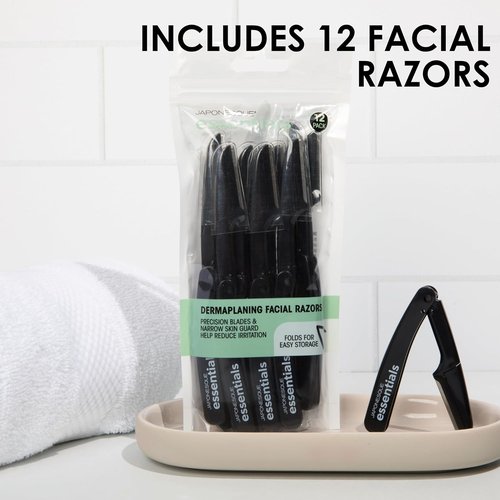JAPONESQUE Dermaplaner Facial Hair Razors - 12 Pack with Precision Blades for Peach Fuzz & Eyebrow Shaping