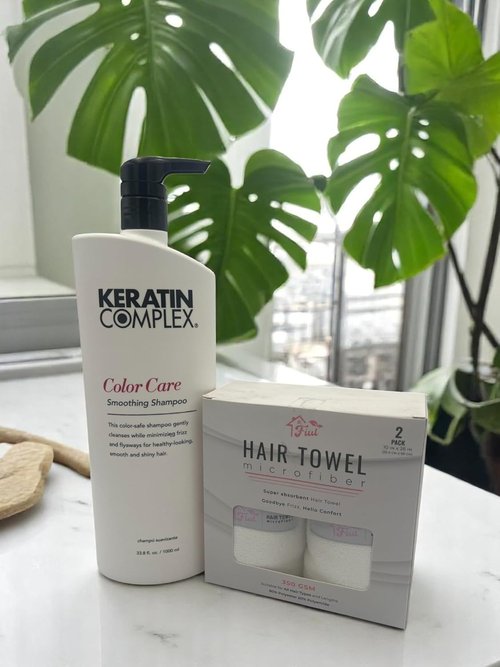 FIUL Keratin Hair Color Care Set - Smoothing Shampoo & Conditioner + Super Absorbent Microfiber Towel