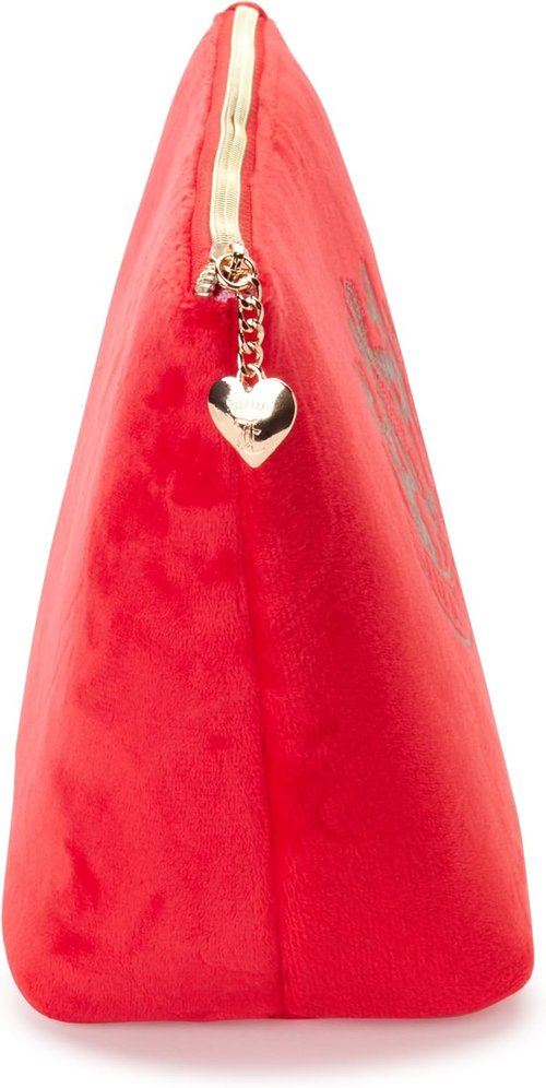 Juicy Couture Red Makeup Bag - Stylish Cosmetics Organizer with Rhinestones & Gold Terrier Design