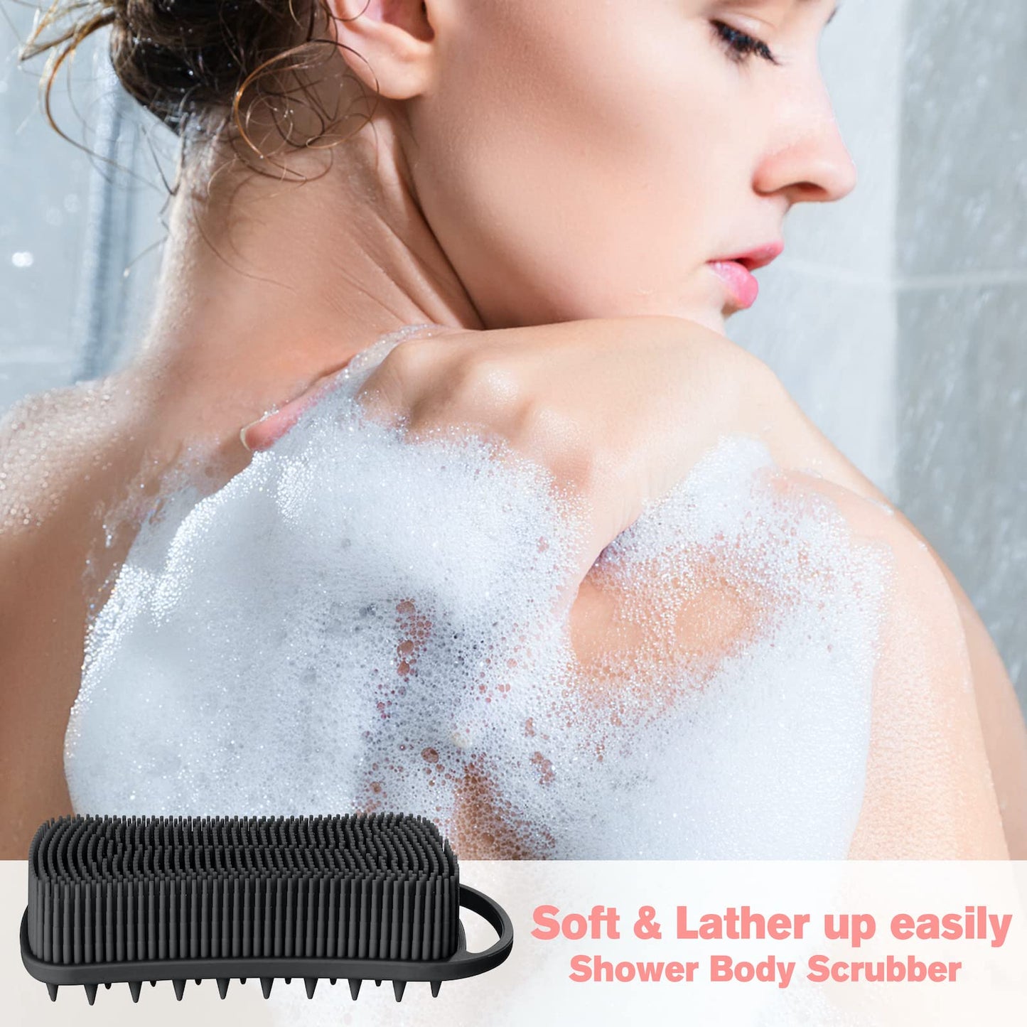 YEALIFE Silicone Body Scrubber, Gentle Exfoliating Scrub Brush with 22mm Soft Bristles, Deep Cleansing & Scalp Massage, Non-Slip Ergonomic Design, Fast Drying, Travel-Friendly for Shower Bath