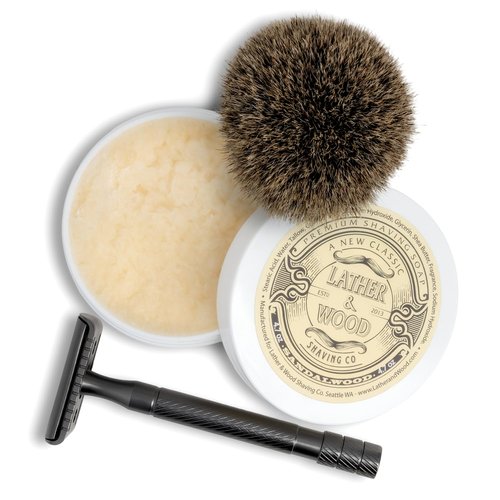 Lather & Wood Shaving Soap - Sandalwood Luxury Cream - Dense Tallow Lather for Ultimate Wet Shaving | 4.6 oz