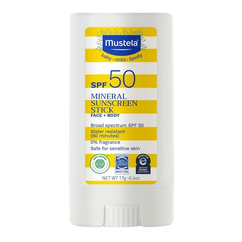 Mustela Baby Mineral Sunscreen Stick SPF 50 - Ultra Sheer, Water Resistant & Fragrance-Free | 0.6 oz.