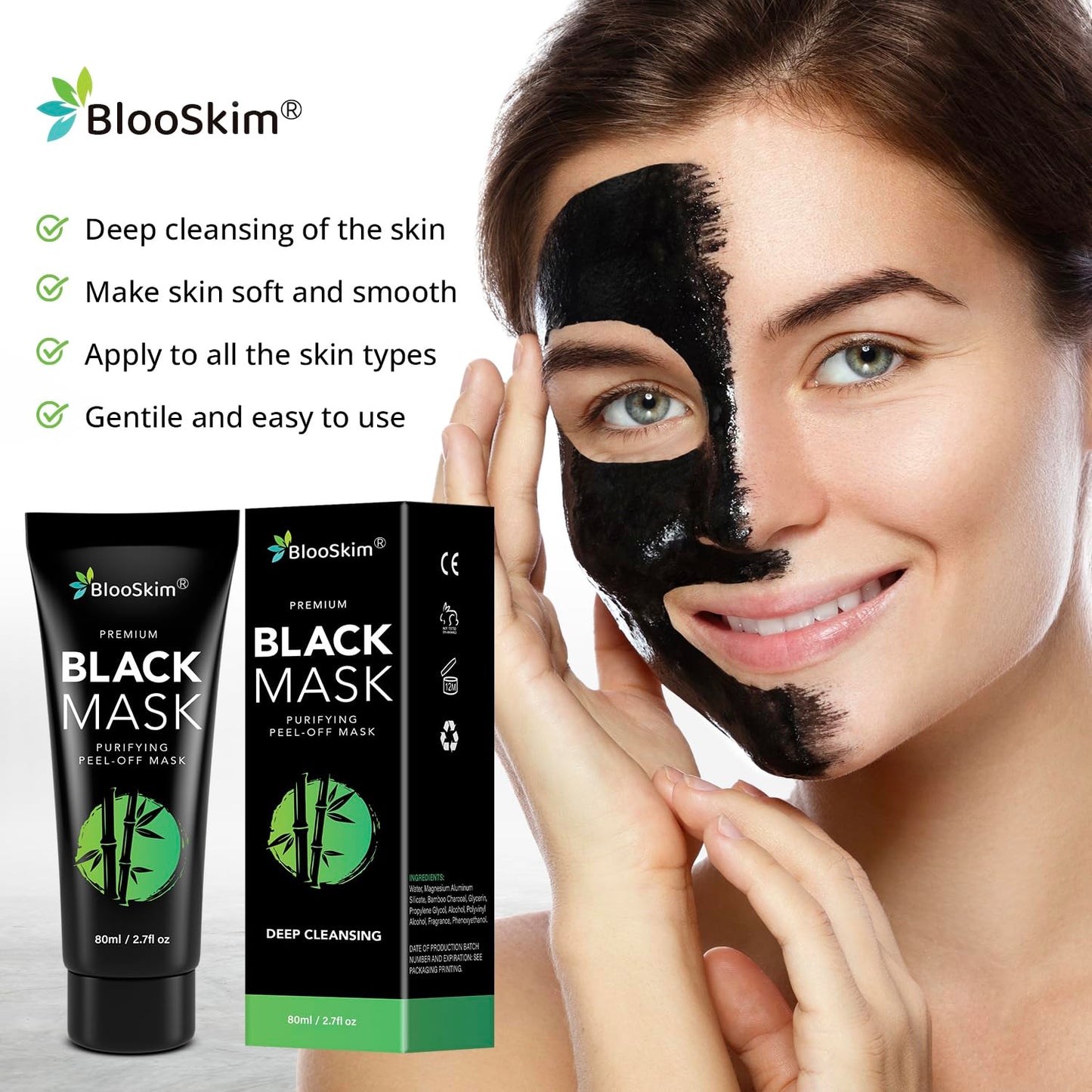 Blooskim Blackhead Remover Mask - Charcoal Peel Off Mask for Oily Skin | Refreshing Botanical Formula, 2.8 fl oz