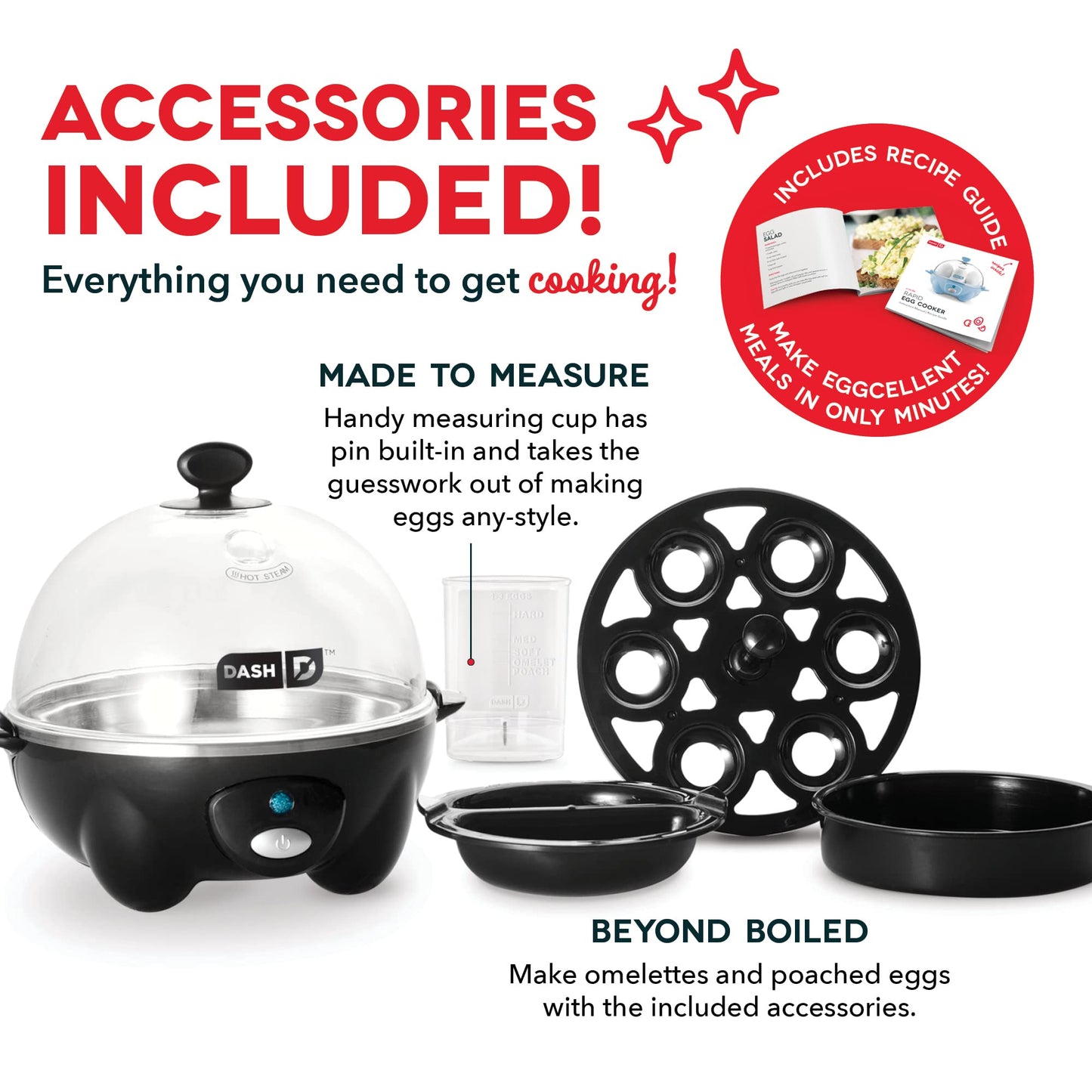Dash Rapid Egg Cooker - Boiler, Poacher & Steamer - Includes Measuring & Recipe Guide - Dishwasher Safe - Holds 7 Eggs, Black