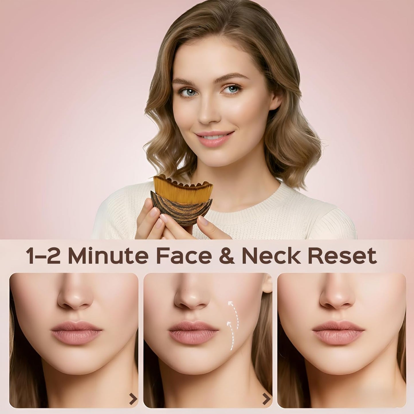 Skiennix Lymphatic Contour Face Brush - Ergonomic Gua Sha Tool for Jawline Sculpting | 2PCS in Brown