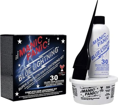 MANIC PANIC Blue Lightning Hair Bleach Kit - 30 Volume Developer & Powder Lightener | Lifts Up to 5 Levels, Vegan & Cruelty-Free
