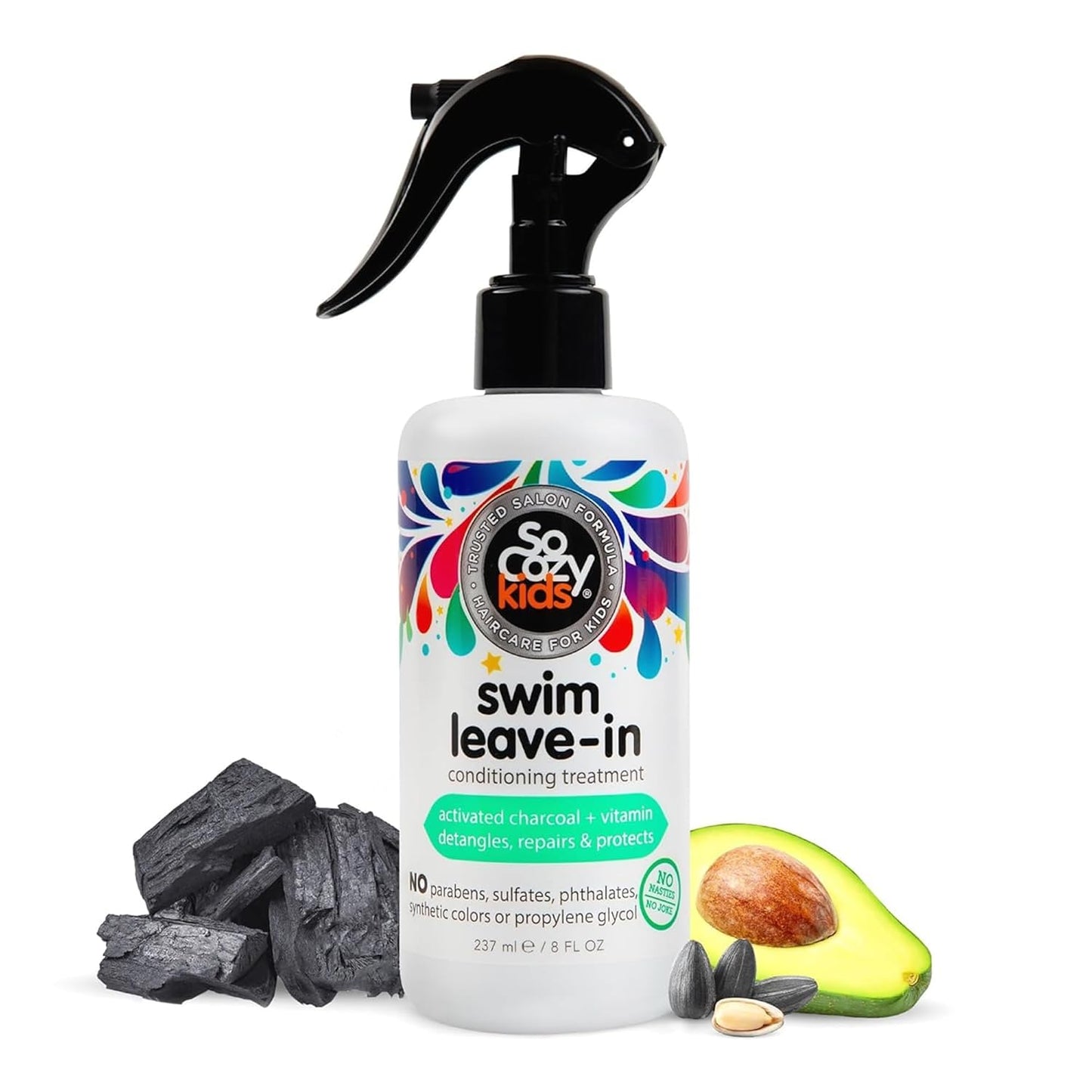 SoCozy Swim Leave-In Conditioner Spray - Protect & Repair Kids' Hair | 8 Fl Oz, Gentle Formula with Charcoal & Vitamin B5