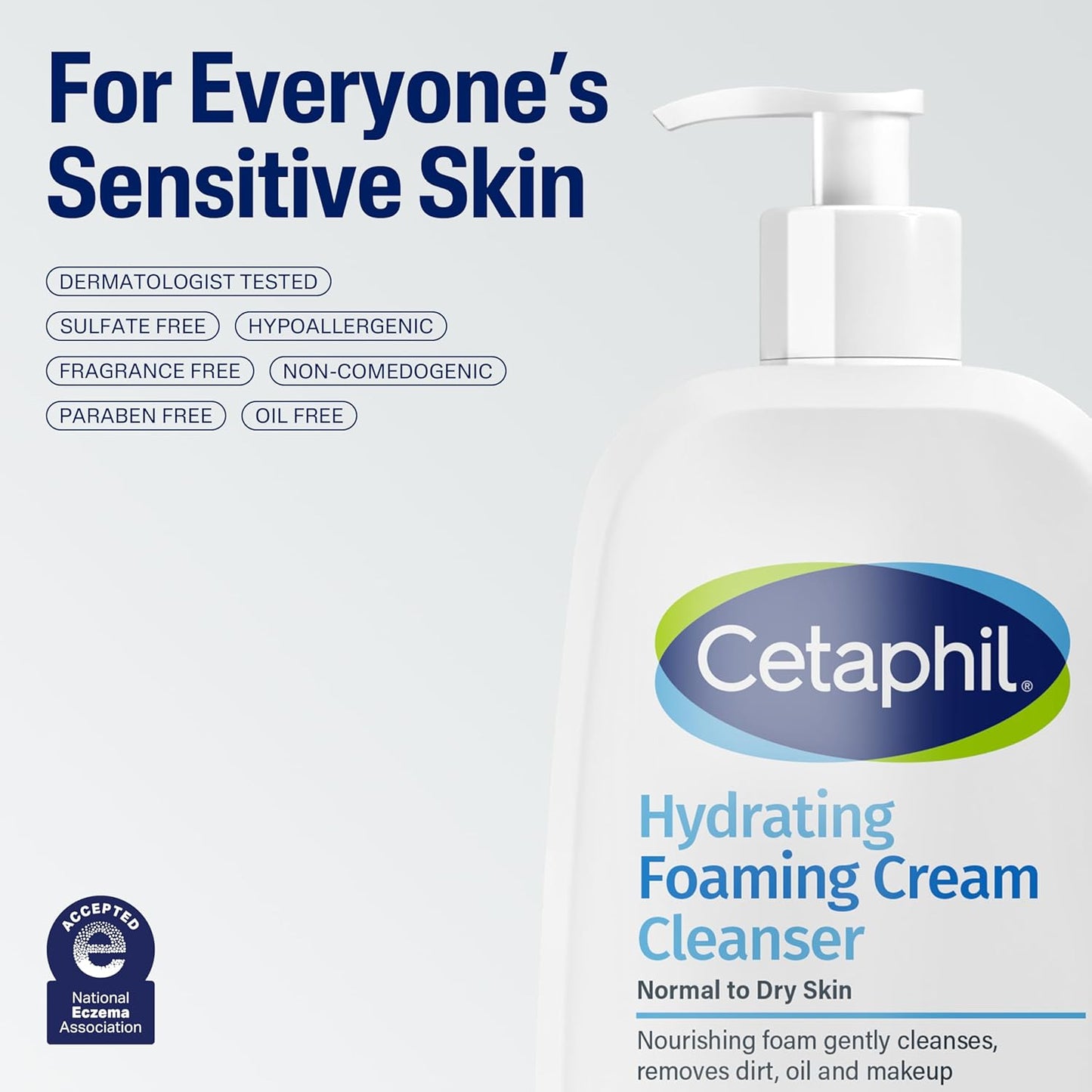 Cetaphil Hydrating Foaming Face Wash - Gentle Cream Cleanser for Sensitive Skin | 16 oz, Fragrance-Free