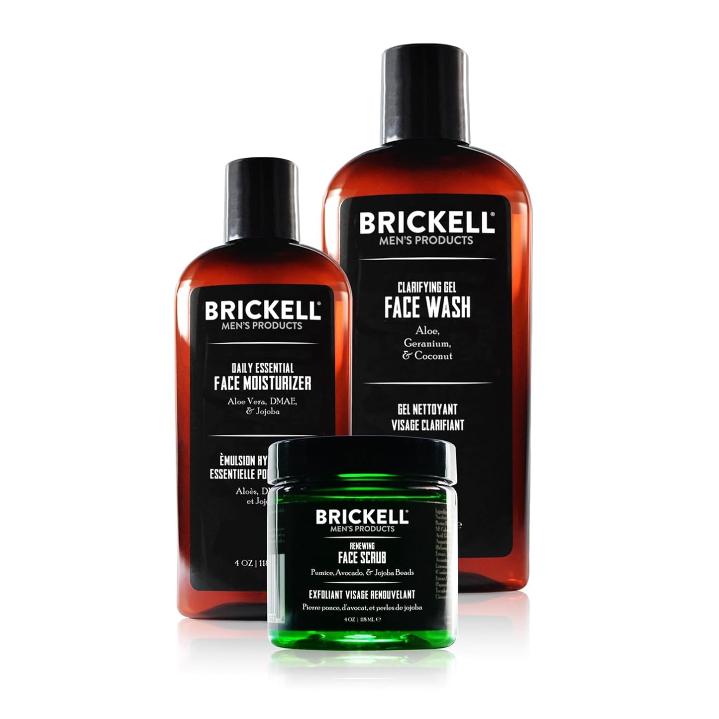 Brickell Men's Products Daily Advanced Face Care Routine - Gel Cleanser, Scrub & Moisturizer Set | Natural & Organic