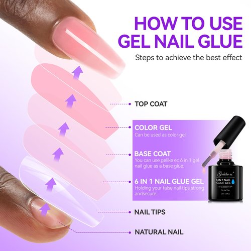 Gelike EC Gel Nail Glue UV Light: Sheer Blush Pink 6 in 1 Adhesive Gel Nail Polish, Strong Nail Glue for Press On Nails Nails Acrylic Tips, Long Last - Nail Art Gift for Home Salon Beginner DIY