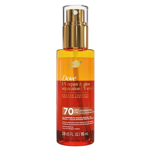 Dove Damage Therapy Bi-Phase Serum & Oil - UV Repair & Glow for 70-Hour Hair Protection, 3.9 fl oz