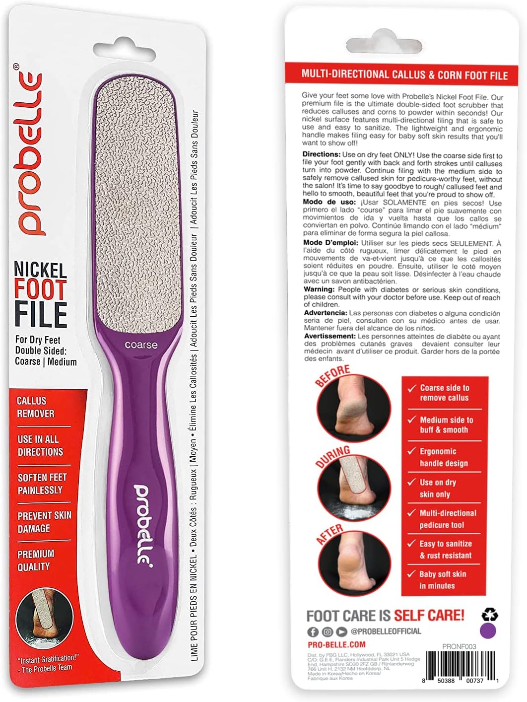 Probelle Double Sided Multidirectional Nickel Foot File Callus Remover - Immediately Reduces calluses and Corns to Powder for Instant Results, Safe Tool (Dark Grey)