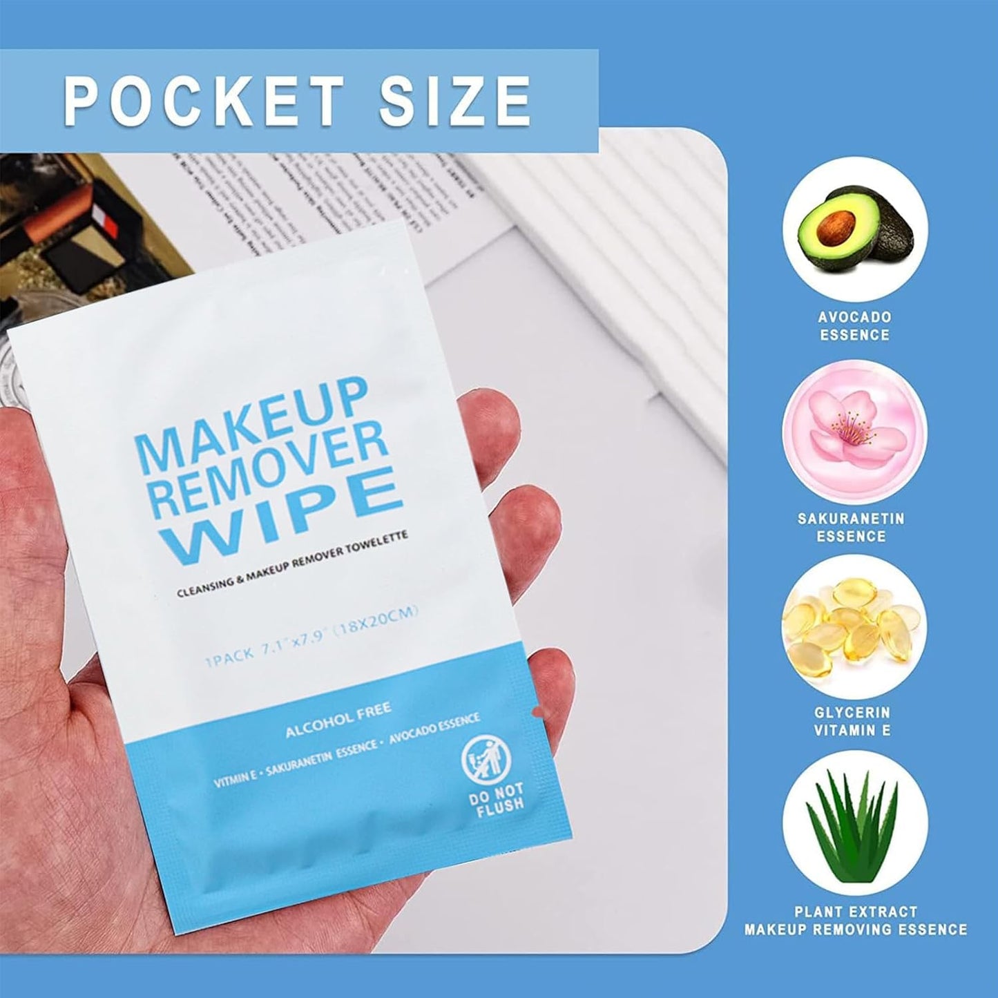 Skiennix Makeup Remover Wipes - 100 Individually Wrapped Cleansing Cloths for Travel & Skin Care
