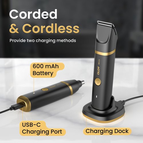 Groin & Body Hair Trimmer for Men - Electric Shaver for Pubic Hair, Chest, Legs - Ball Pubic Groomer, LED Light, Replaceable Ceramic Blade Heads, USB-C Recharge Dock, Waterproof Hygiene Razor