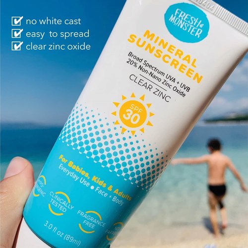 Fresh Monster Kids Sunscreen - SPF 30 Clear Non-Nano Zinc Oxide | Reef Safe & Hypoallergenic Face & Body Protection