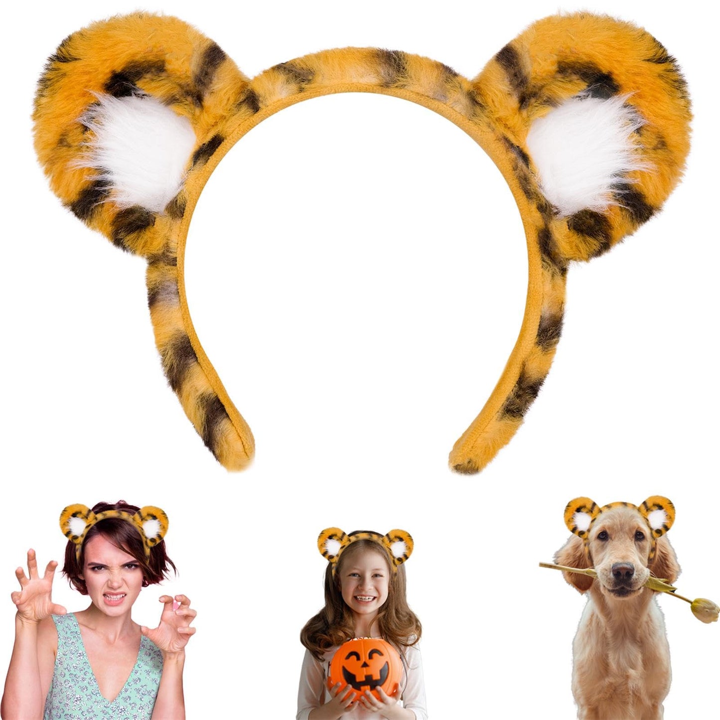 Beviliu Animals Ears Headband Tiger Ears Headband Realistic Fluffy Cat Bunny Dog Monkey Headband Halloween Christmas Headband for Washing Makeup Cosplay Party