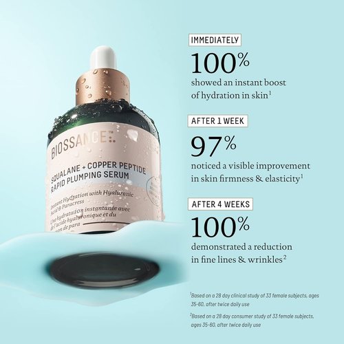Biossance Squalane + Copper Peptide Serum - Rapidly Plump & Firm Skin, Vegan Formula for All Skin Types