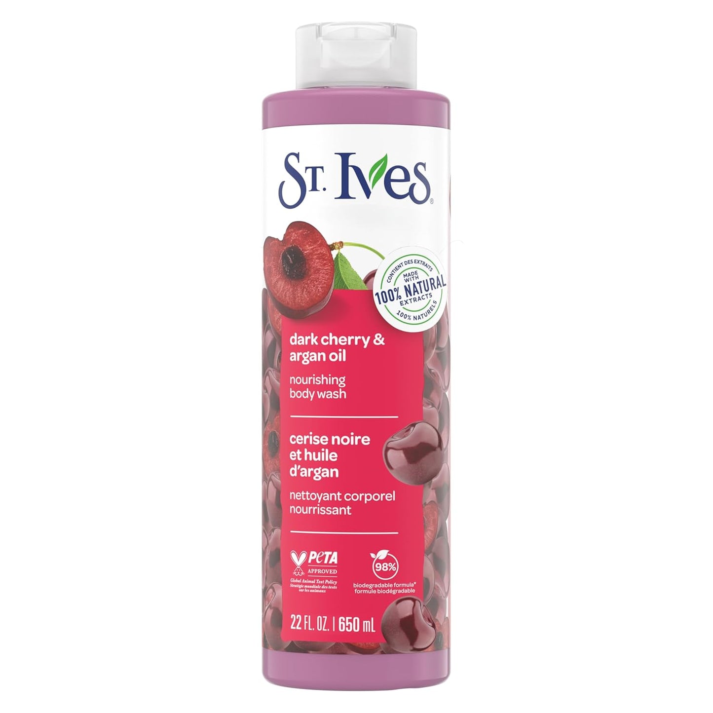 St. Ives Body Wash - Nourishing Dark Cherry & Argan Oil Formula | 100% Natural Extracts, 22oz
